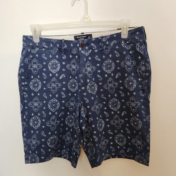New Abercrombie And Fitch Shorts Sz 32 Mens Classic Fit Stretch Blue Paisley 9" - Picture 1 of 12